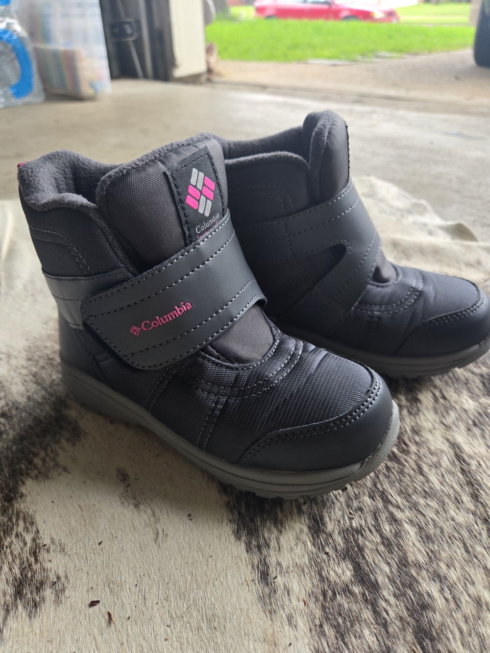 Columbia Kids' Waterproof Winter Boots in Charcoal with Pink Logo